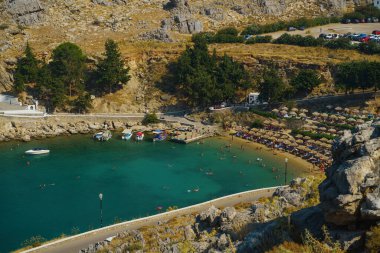 Rodos, Yunanistan - Temmuz 2019: Agios Pavlos Plajı.