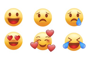 Beyaz arkaplanda izole edilmiş duygu simgesi vektörü koleksiyonu