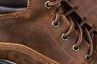 Leather suede working and travelling boot closeup.