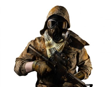 Izole çöl kıyamet sonrası asker ön görünümü.