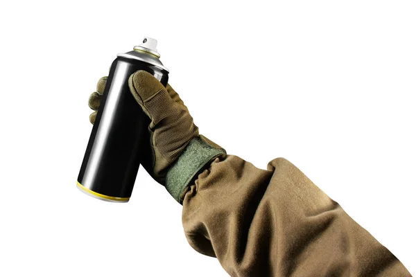 Ізольована військова рука з фарбою для розпилення . — стокове фото