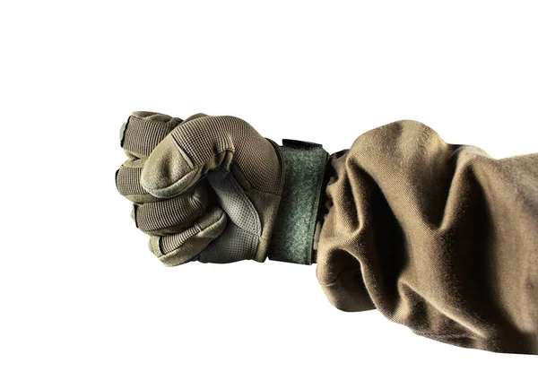Odizolowana wojskowa pięść w rękawiczce. — Zdjęcie stockowe