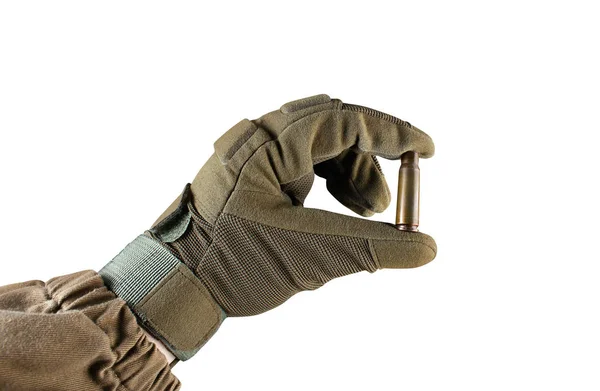 Soldat hält 47 Gewehrkugeln in der Hand. — Stockfoto