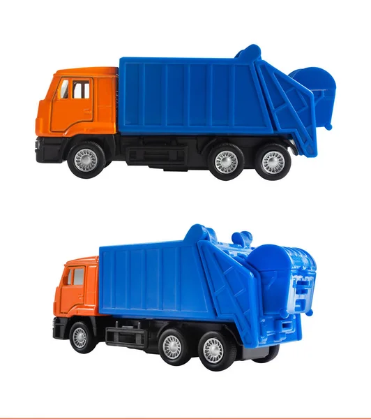 Ізольована Фотографія Іграшкової Вантажівки Сміття Білому Тлі Профілю Вигляду Кута — стокове фото