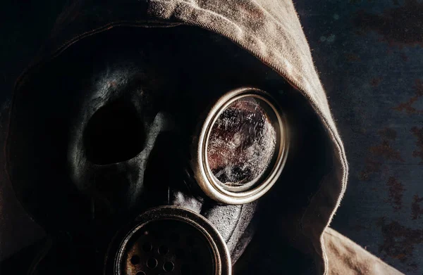 Photo Stalker Man Soviet Gas Mask Skull Face Closeup View — Stock Photo, Image