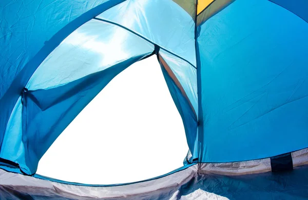 Foto Copyspace Aislado Blanco Una Vista Azul Del Ángulo Puerta — Foto de Stock