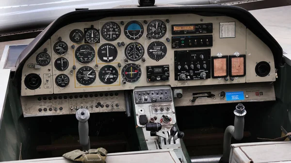 Cockpit Area Light Aircraft Gauges Control Stick — Stock Photo, Image