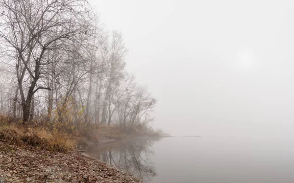 Misty Autumn Morning River Bank Republic Khakassia Russia 2018 October — Stock Photo, Image