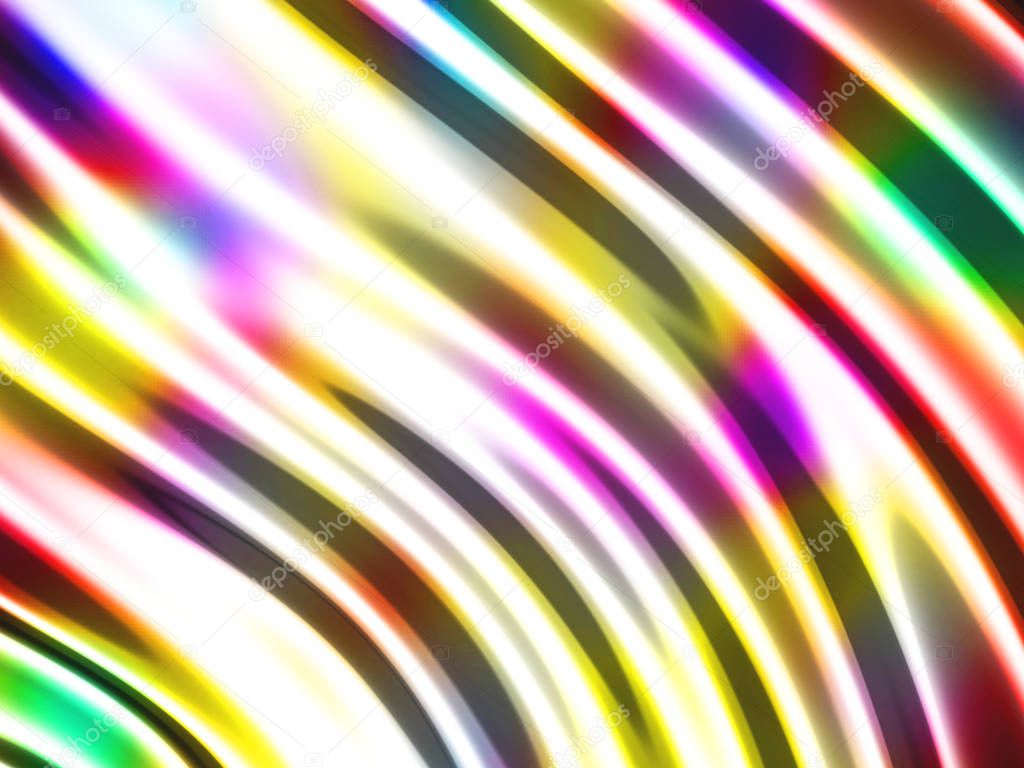Abstract wavy glossy colorful shiny metallic background. 3d render illustration