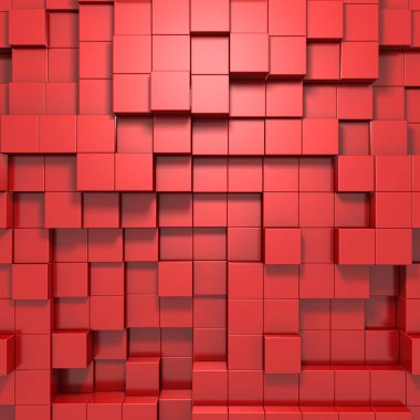 Geometrik arka plan kırmızı küpler. 3D render.