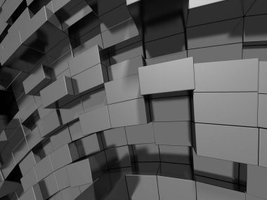 Soyut geometrik arka planda küpler metalik gümüş. 3D render.