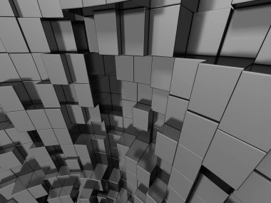 Soyut geometrik arka planda küpler metalik gümüş. 3D render.