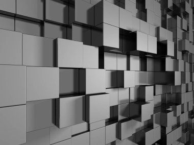 Soyut geometrik arka planda küpler metalik gümüş. 3D render.