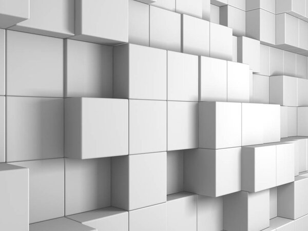 Abstract geometric background in white of cubes. 3d rendering.