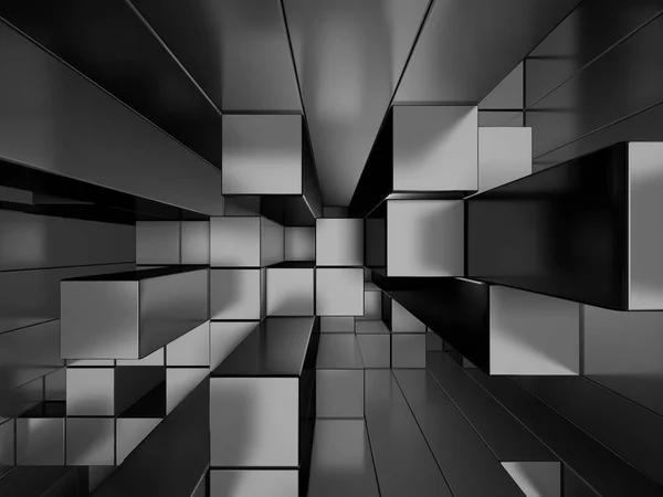 Fond Géométrique Abstrait Argent Métalique Des Cubes Rendu — Photo