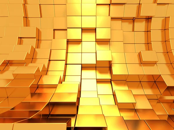 Abstract geometric background in golden yellow of cubes. 3d rendering.