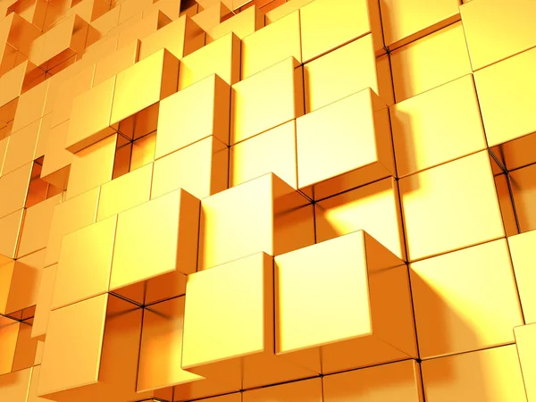 Fundo Geométrico Abstrato Amarelo Dourado Cubos Renderização — Fotografia de Stock