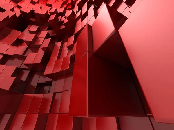 Fondo Geométrico Abstracto Rojo Cubos Renderizado —  Fotos de Stock