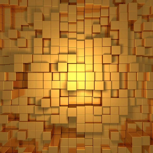 Abstract geometric background in golden yellow of cubes. 3d rendering.