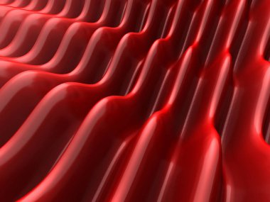 Zarif kırmızı Metalik arka plan dalga kavisli hatları ile. 3D render illüstrasyon.