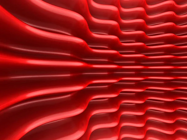 Elegant red metallic background with curved wave lines. 3d render illustration.