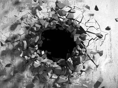 Kırık hole grungy beton duvar.