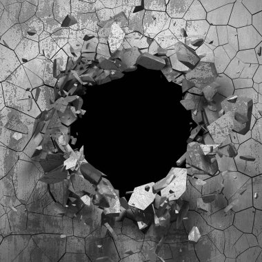 Kırık hole grungy beton duvar.