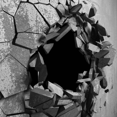 Kırık hole grungy beton duvar.