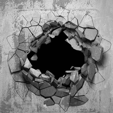 Kırık hole grungy beton duvar.