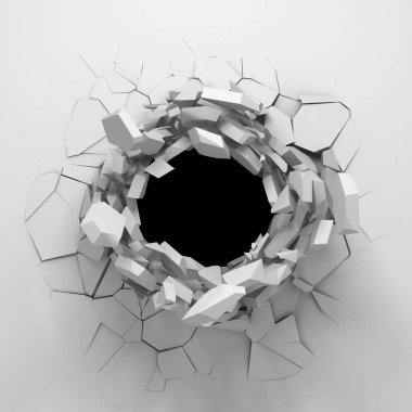 Kırık beyaz taş duvar delik.