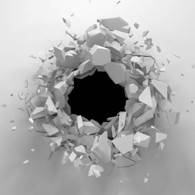 Kırık beyaz taş duvar delik.