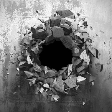 Kırık hole grungy beton duvar.