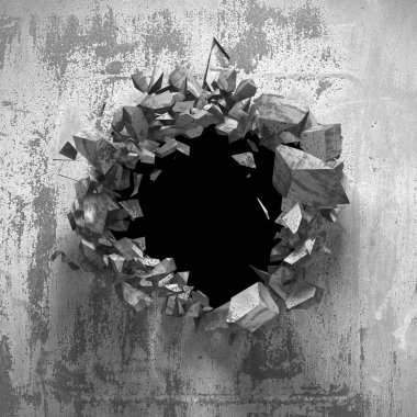 Kırık hole grungy beton duvar.