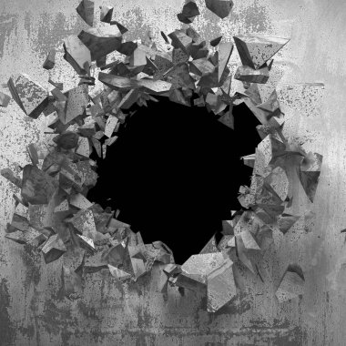 Kırık hole grungy beton duvar.