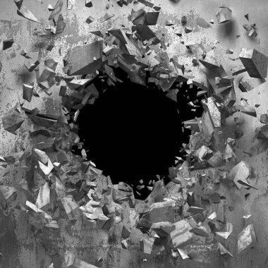 Kırık hole grungy beton duvar.