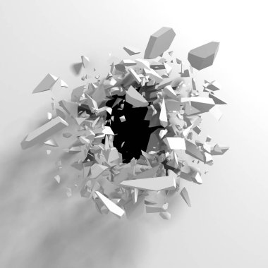 Kırık beyaz taş duvar delik.