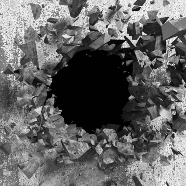 Kırık hole grungy beton duvar.