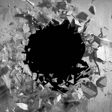 Kırık hole grungy beton duvar.
