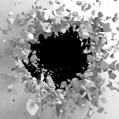 Kırık beyaz taş duvar delik.