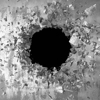 Kırık hole grungy beton duvar.