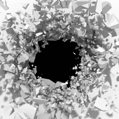 Kırık beyaz taş duvar delik.