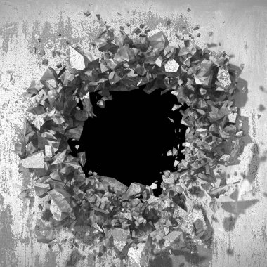 Kırık hole grungy beton duvar.