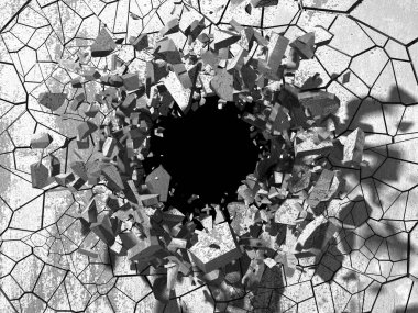 Kırık hole grungy beton duvar.