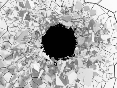 Kırık beyaz taş duvar delik.