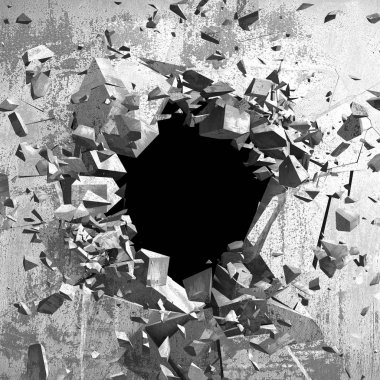 Kırık hole grungy beton duvar.