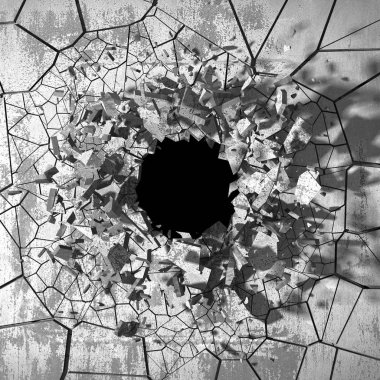 Kırık hole grungy beton duvar.