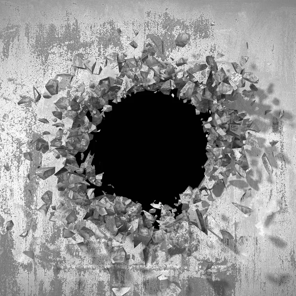 Kırık Hole Grungy Beton Duvar — Stok fotoğraf