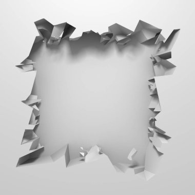 Karanlık imha beyaz taş duvarı kırık. 3D render illüstrasyon