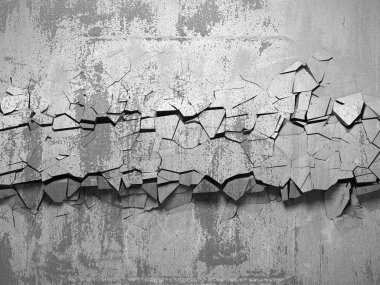 Karanlık kırık duvarda beton duvar kırık. Grunge arka plan. 3D render illüstrasyon