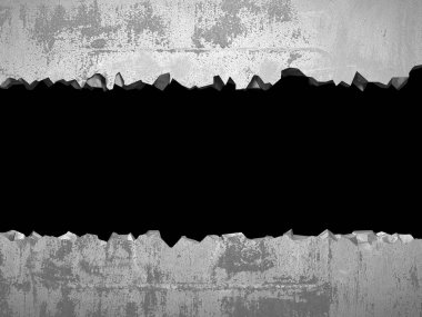 Karanlık kırık duvarda beton duvar kırık. Grunge arka plan. 3D render illüstrasyon